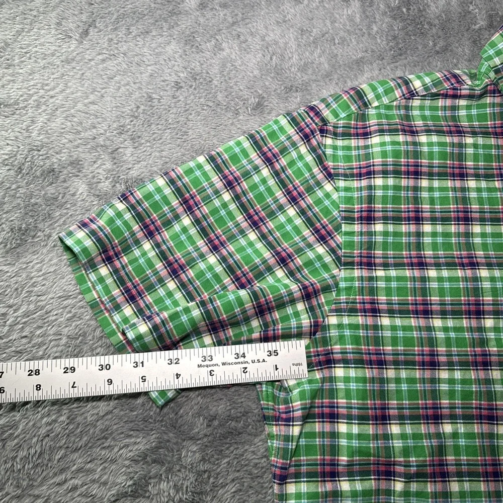 Ralph Lauren Slim Fit Men's SZ L Short Sleeve Button Down Shirt Plaid Flesh Pony
